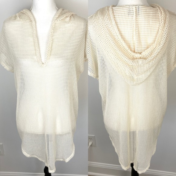 Elif by Jordan Taylor Other - Eliff For Jordan Taylor Mesh Hooded Swim Cover Up Tunic In Cream Metallic Medium